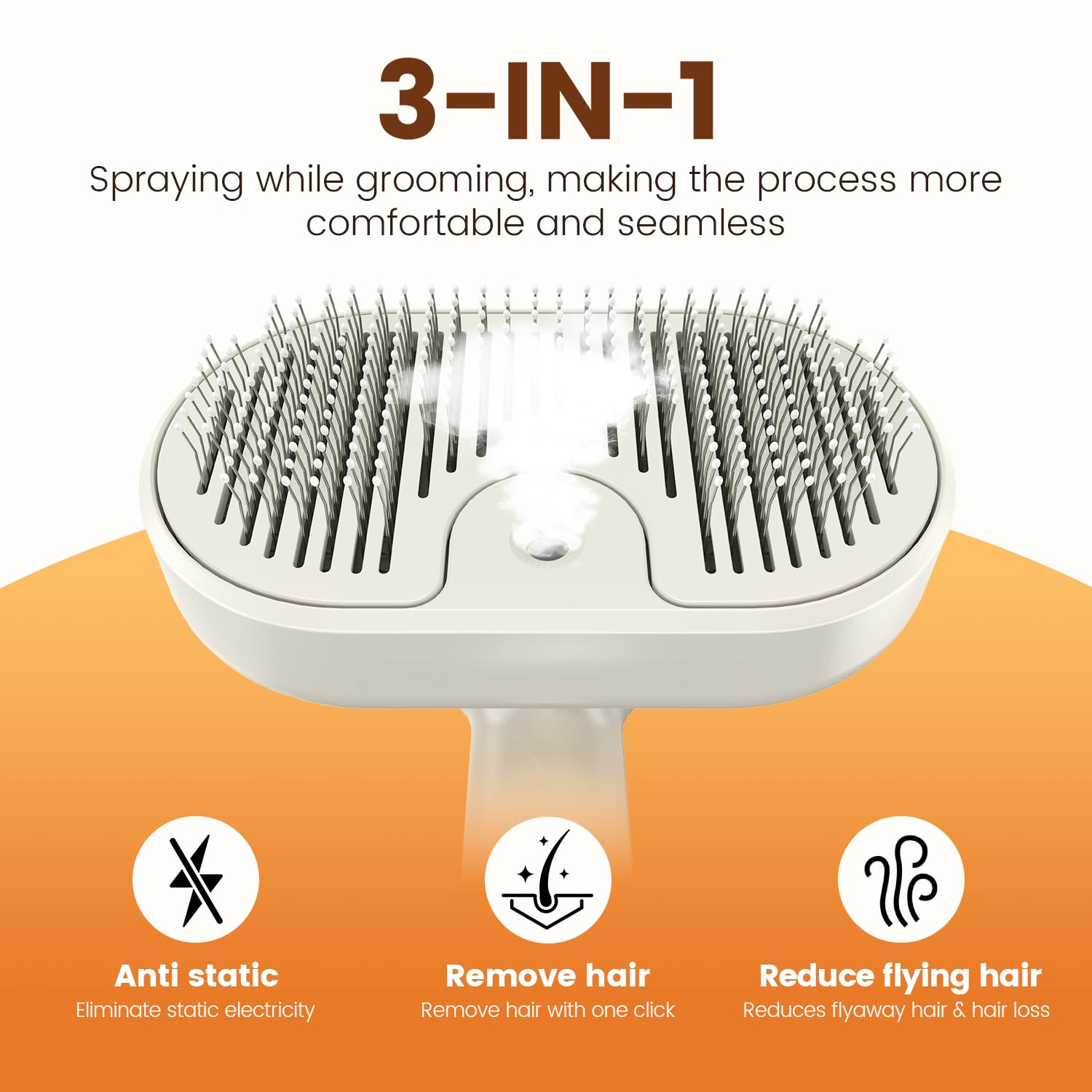 Glendan Pet Steam Brush for Shedding - 3-in-1 Spray Grooming Comb for Dogs & Cats - Self-Cleaning Mist Brush Softens Fur & Reduces Static - Ideal for Long Short Hair and Bath-Hating Pets