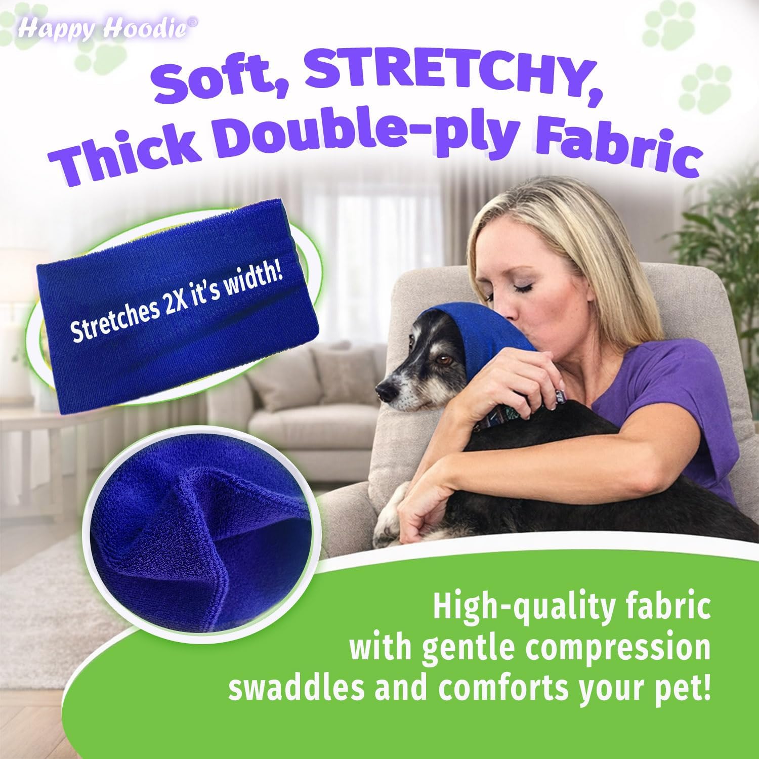 Happy Hoodie The Original Dog & Cat Calming Band - American Brand - Anxiety Relief/Noise Protection - Grooming - Thunder - Fireworks (Large, Black) - Since 2008