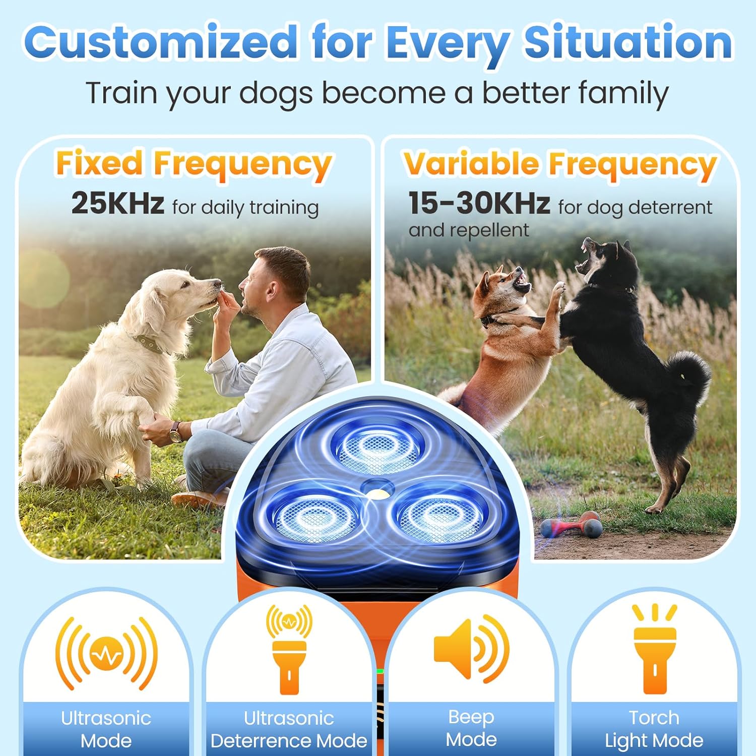 Cbersmg 3X Ultrasonic to Stop Barking Neighbors Dog, Portable Anti Barking Device Dog Bark Deterrent Device 50ft Range 5 Modes, Flashlight & Beep Safe & Effective for Small, Medium & Large Dogs | 3X Ultrasonic Dog Bark