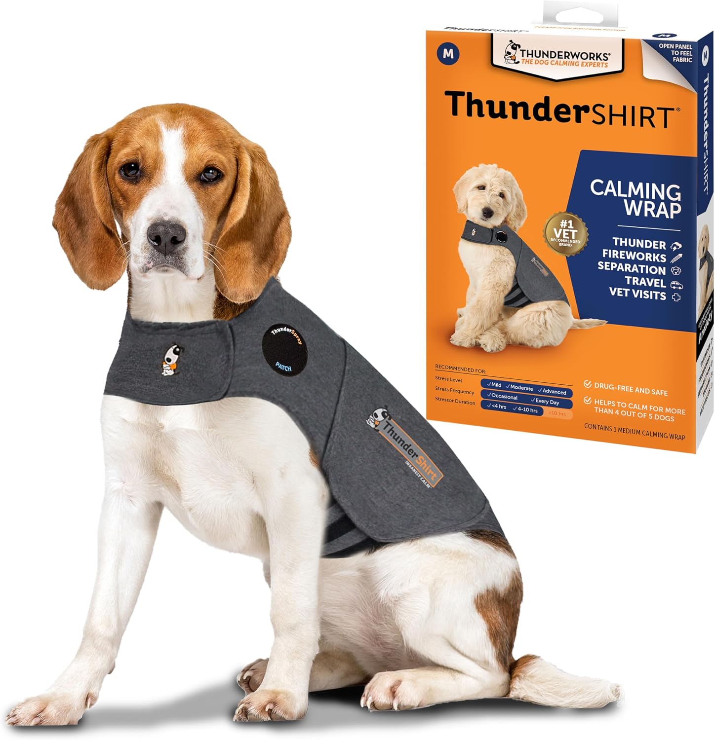 ThunderShirt for Dogs Calming Anxiety Vest, Medium, Heather Gray | Skin-Friendly Dog Anxiety Shirt, Helps Reduce Stress from Thunder, Fireworks & Travel