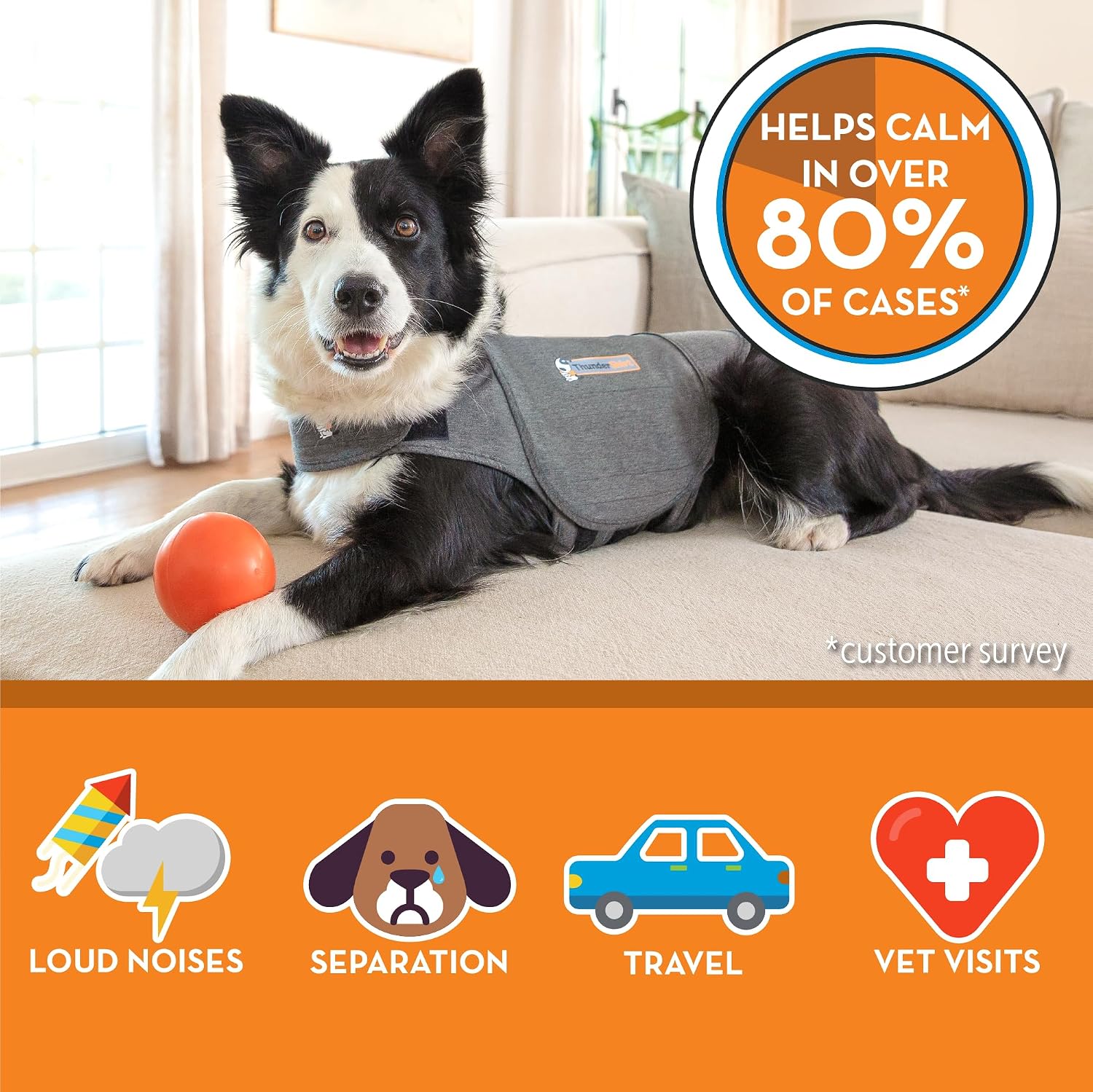 ThunderShirt for Dogs Calming Anxiety Vest, Medium, Heather Gray | Skin-Friendly Dog Anxiety Shirt, Helps Reduce Stress from Thunder, Fireworks & Travel