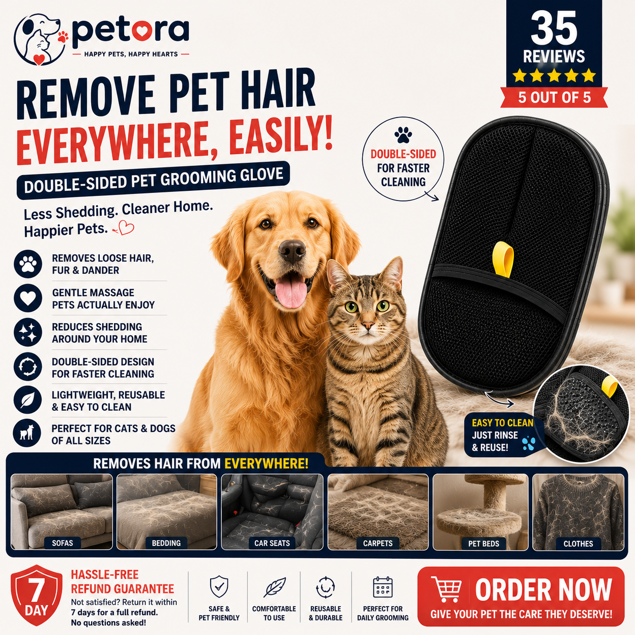 Reusable Double-Sided Pet Hair Removal Glove | Buy 1 Get 1 Free